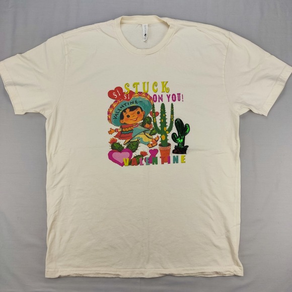 Next Level Apparel Other - Next Level T-Shirt Mens XL Cream Stuck On You Valentine Retro Sequin Cactus Tee